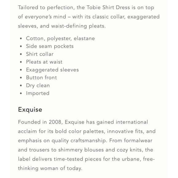 NWT Size S - The Tobie Button-Front Pleated Shirt Dress by Exquise (NWT US$178) - Picture 5 of 16